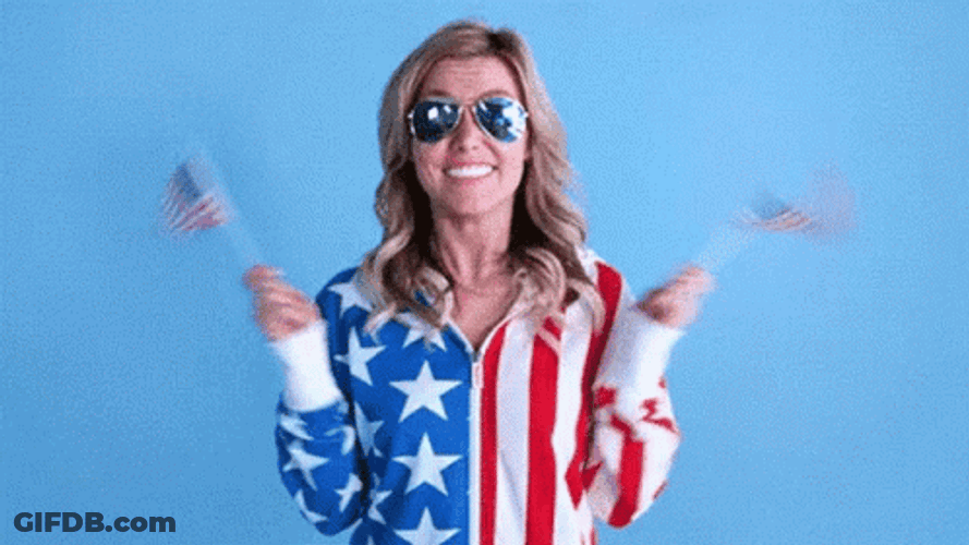 Patriotic Lady Waving Flags USA GIF
