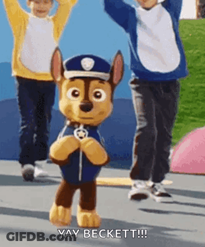 Paw Patrol Stuffed Animal Dancing With Two Children GIF