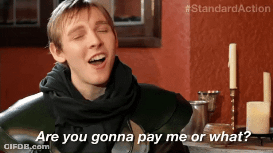 Pay Up Man In Leather Outfit GIF