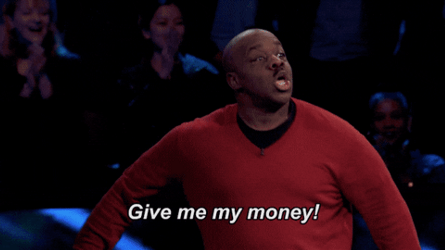 Pay Up Man In Red Long Sleeve Shirt GIF