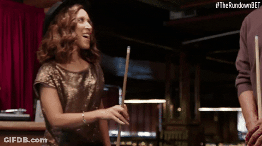 Pay Up Woman Holding Cue Stick GIF