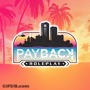 Payback Roleplay Logo With City Skyline And Palm Trees GIF
