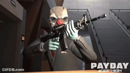 Payday Aces High Clown Holding Rifle GIF