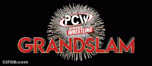 Pcw Experience Wrestling Grandslam Logo With Fireworks In The Background GIF