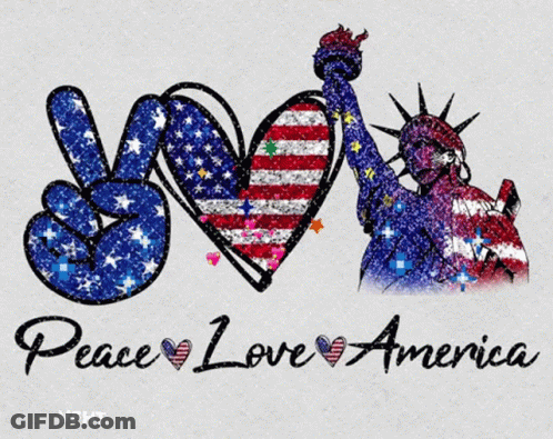 Peace Love America Sign With Statue Of Liberty GIF