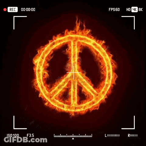 Peace Sign Surrounded By Flames Metallier Basis 06 GIF