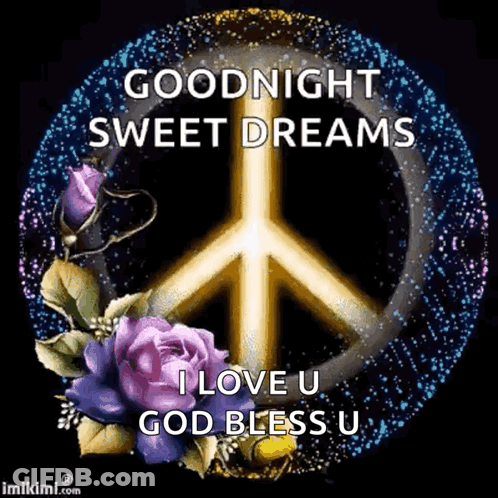 Peace Sign Surrounded By Flowers Goodnight GIF