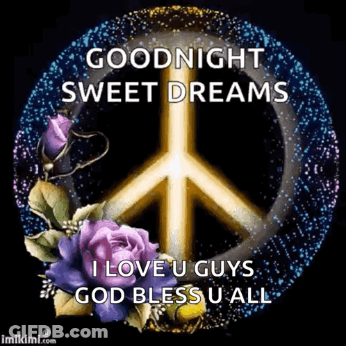 Peace Sign Surrounded By Purple Flowers Goodnight GIF