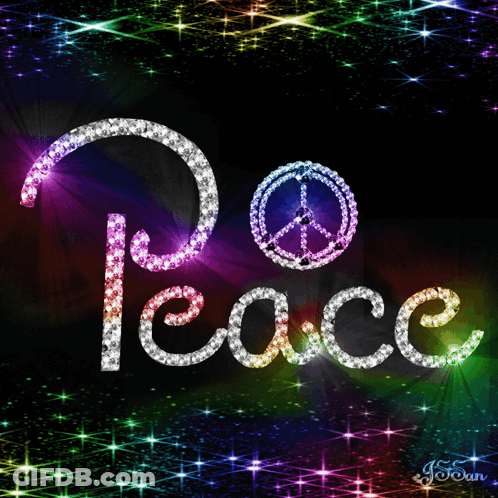 Peace Sign Surrounded By Rainbow Rhinestones GIF
