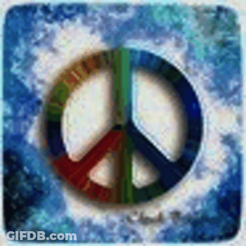 Peace Sign With Rainbow Circle On Blue Background GIF