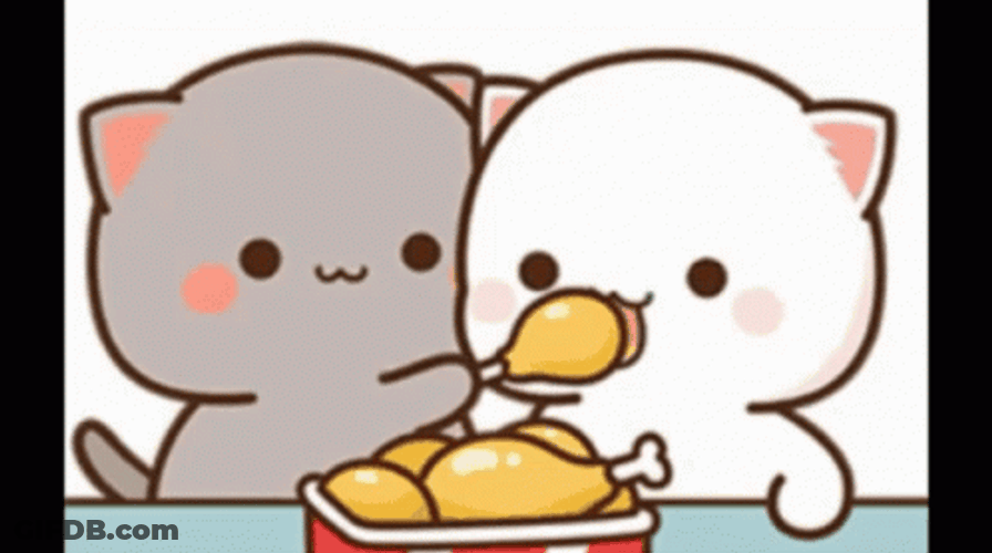 Peach And Goma Eating Chicken GIF