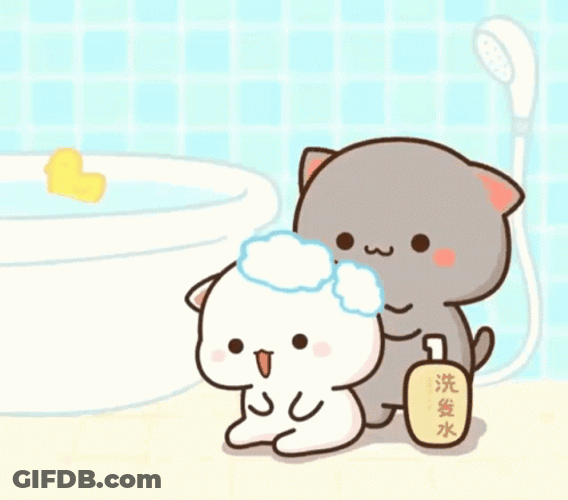 Peach And Goma Shower Time GIF