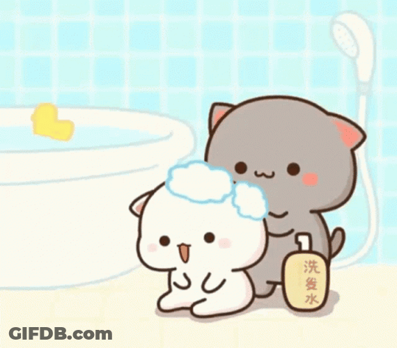 Peach And Goma Taking A Bath GIF
