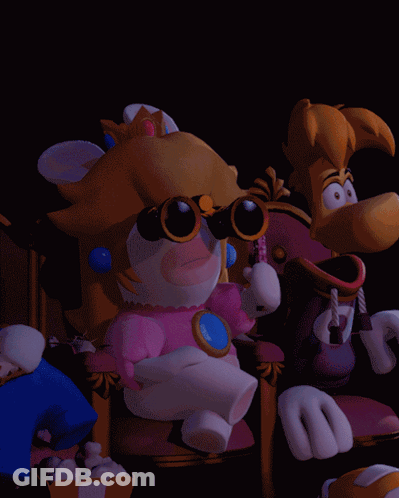 Peach And Rayman Standing Together GIF