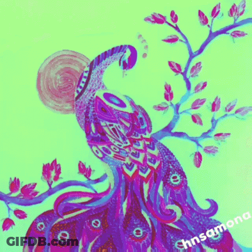 Peacock Sitting On Tree Branch With Sun GIF