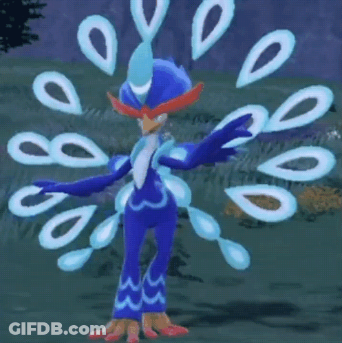 Peacock With Blue Feathers In Grassy Field GIF