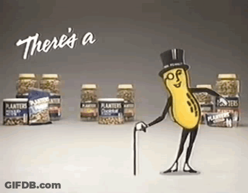 Peanut In Top Hat Walking With Cane GIF