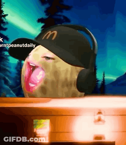 Peanut Wearing Headphones And McDonald's Hat GIF