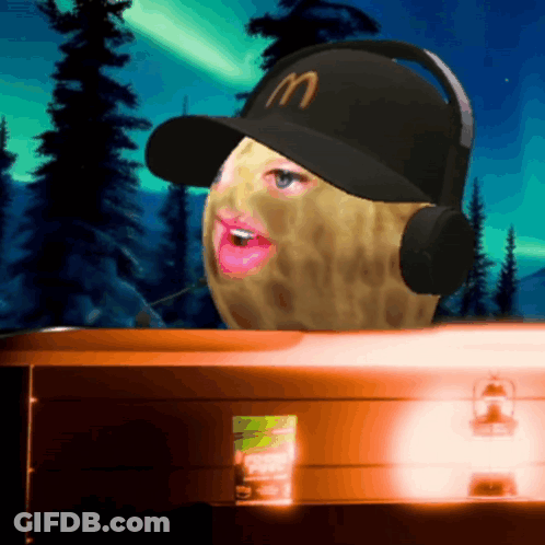 Peanut Wearing Headphones And McDonald's Hat GIF