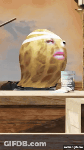 Peanut With Bandage On Head Sitting At Table GIF