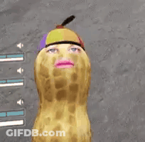 Peanut With Woman's Face Wearing Colorful Hat GIF