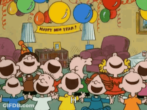 Peanuts Characters Celebrating New Year's Eve GIF