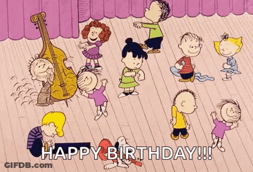 Peanuts Characters Dancing Happy Birthday GIF