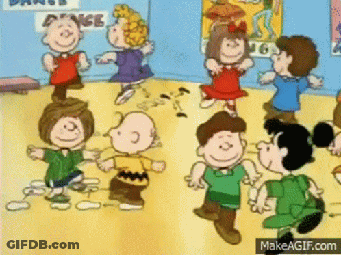 Peanuts Characters Dancing In Dance Studio GIF