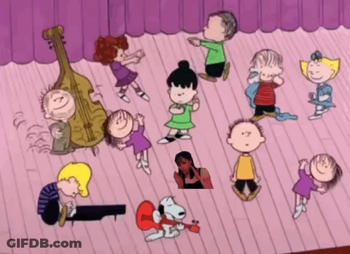 Peanuts Characters Dancing On Pink Stage GIF