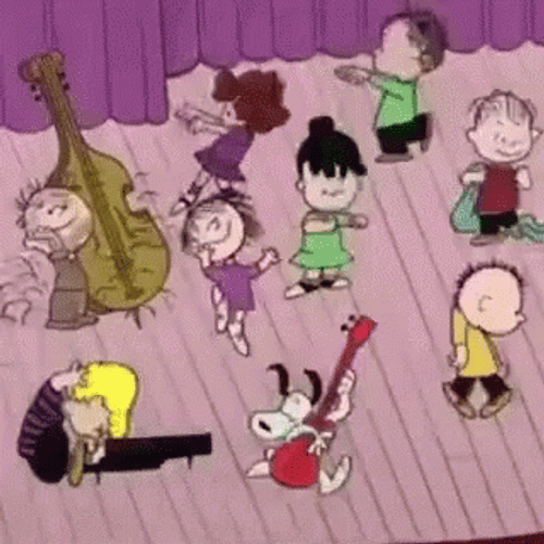 Peanuts Characters Dancing Snoopy Playing Guitar GIF