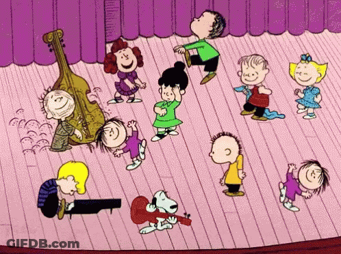 Peanuts Characters Dancing With Snoopy Guitar GIF