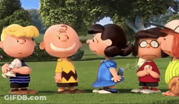 Peanuts Characters Standing In Line On Green Field GIF