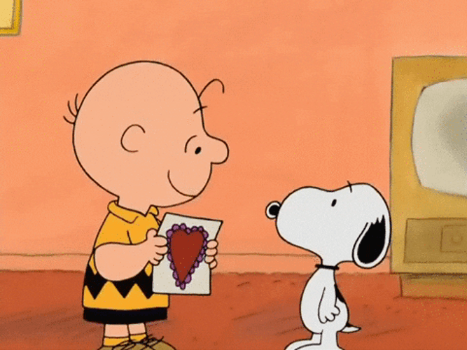 Peanuts Charlie Brown Showing Snoopy Valentines Card GIF
