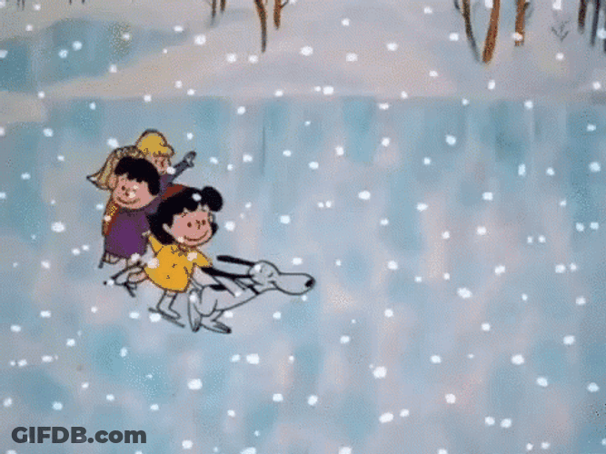 Peanuts Merry Christmas Characters Chain Skating GIF