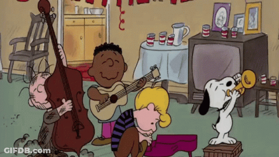 Peanuts Merry Christmas Characters Playing Instruments GIF