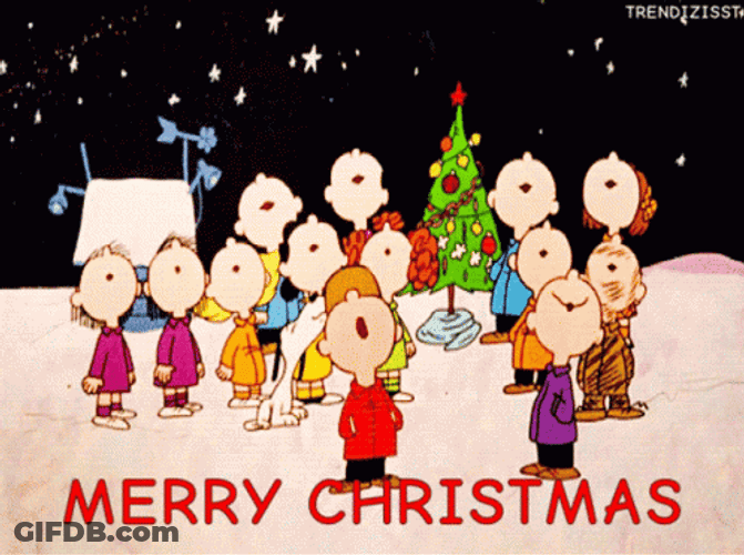 Peanuts Merry Christmas Characters Singing GIF