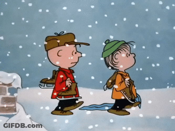 Peanuts Merry Christmas Charlie And Linus Under Snowfall GIF