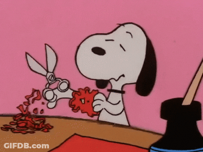 Peanuts Snoopy Cutting Out Gifts For Valentines GIF