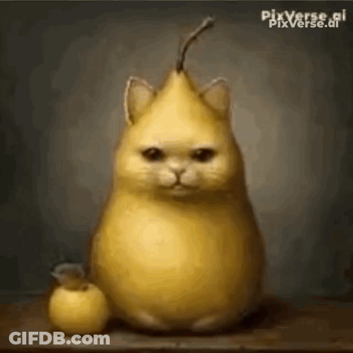 Pear-Shaped Cat Sitting Next To Apple GIF