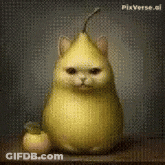 Pear-Shaped Cat Sitting Next To Apple GIF