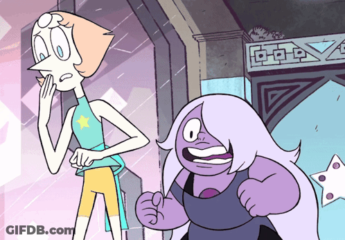 Pearl And Amethyst Are Standing Next To Each Other In A Cartoon GIF