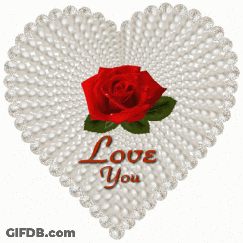 Pearl Heart With Red Rose Saying Love You GIF