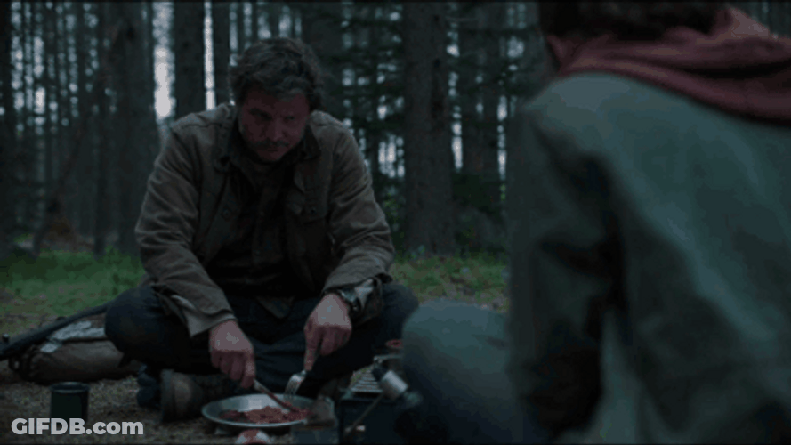 Pedro Pascal Eating Sandwich In The Forest GIF