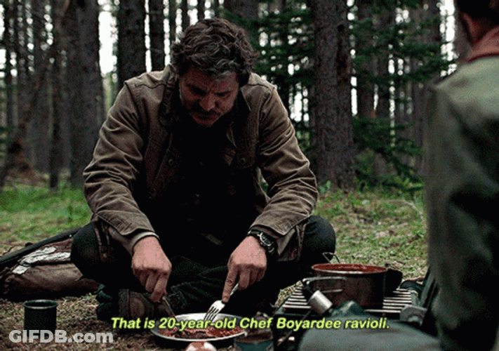Pedro Pascal Eating Sandwich In The Woods GIF