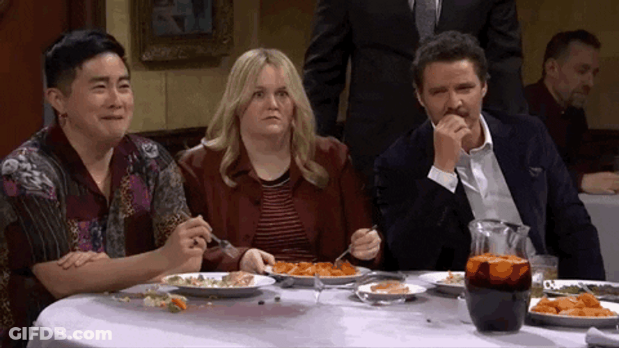 Pedro Pascal Eating Sandwich With His Friends GIF