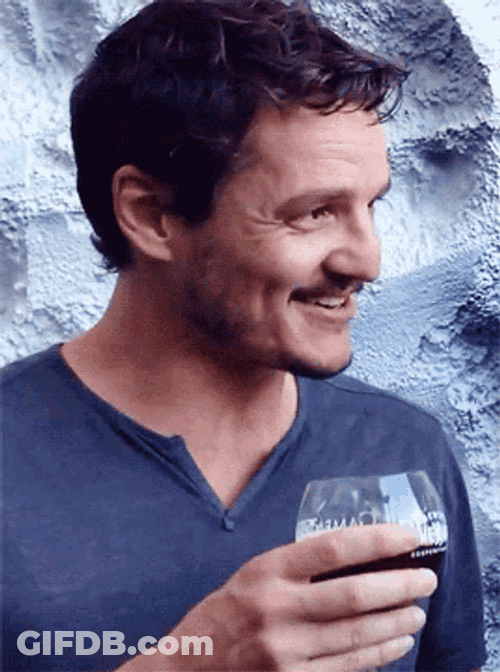 Pedro Pascal Looking Back Wine Cheers GIF