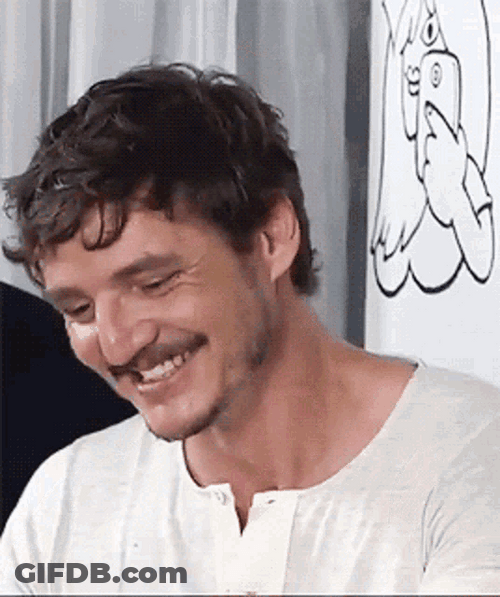 Pedro Pascal Looking Up Happy Laughing GIF