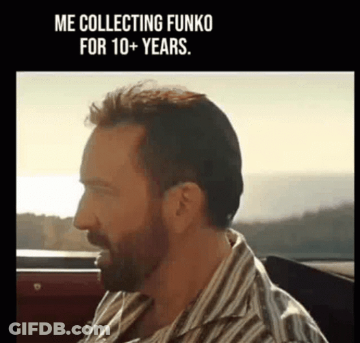 Pedro Pascal Nicolas Cage Collecting Funko GIF