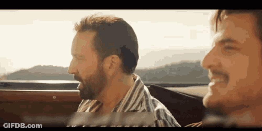 Pedro Pascal Nicolas Cage Eye To Eye Contact GIF