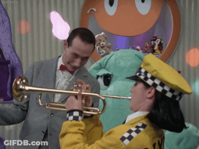Pee Wee Herman Watching Dixie Play Trumpet GIF